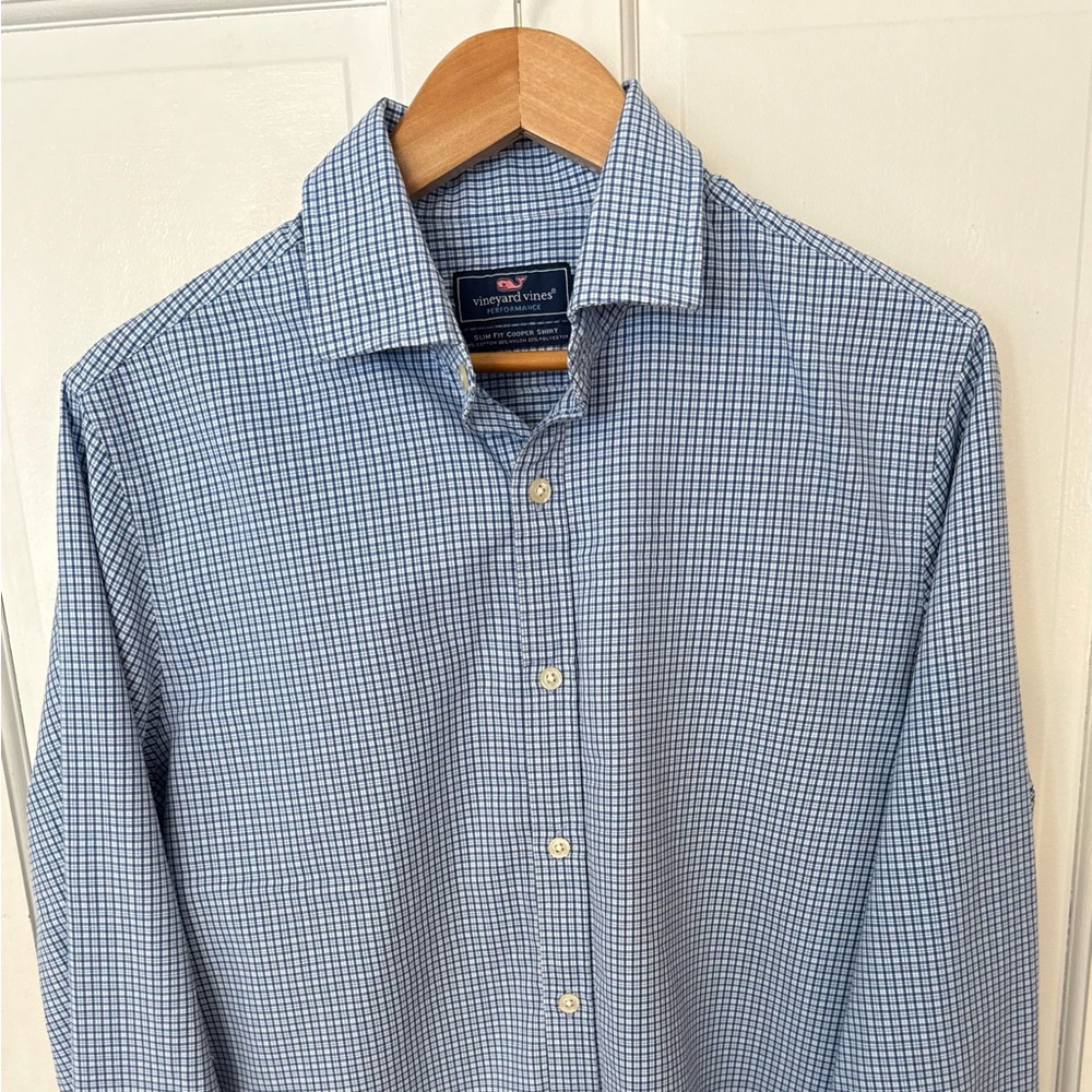 Vineyard Vines Men's Blue and White Check Shirt